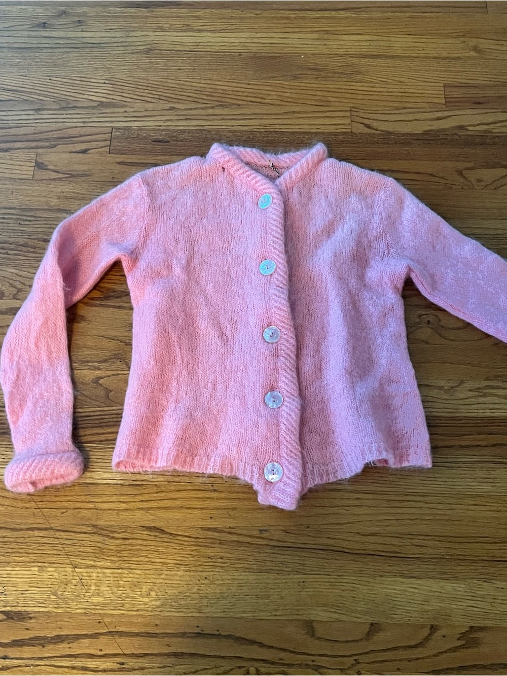 Vintage Soft Pink Button-Up Knit Cardigan